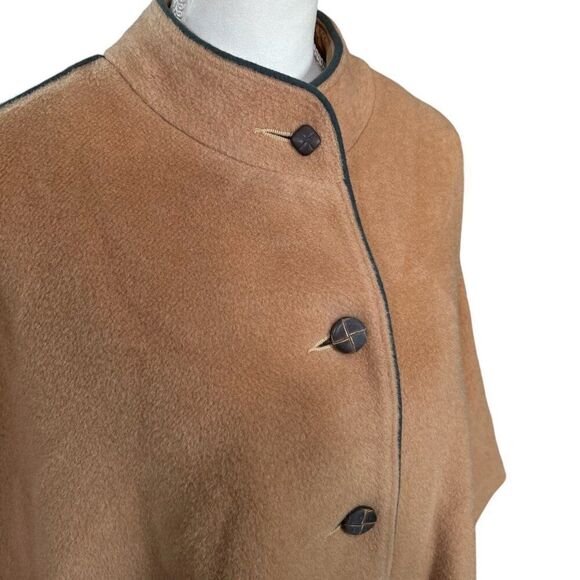 Vintage Polo Cloth By Stevens Wool Cape Coat With Leather Buttons & Trim Size L - Picture 5 of 15